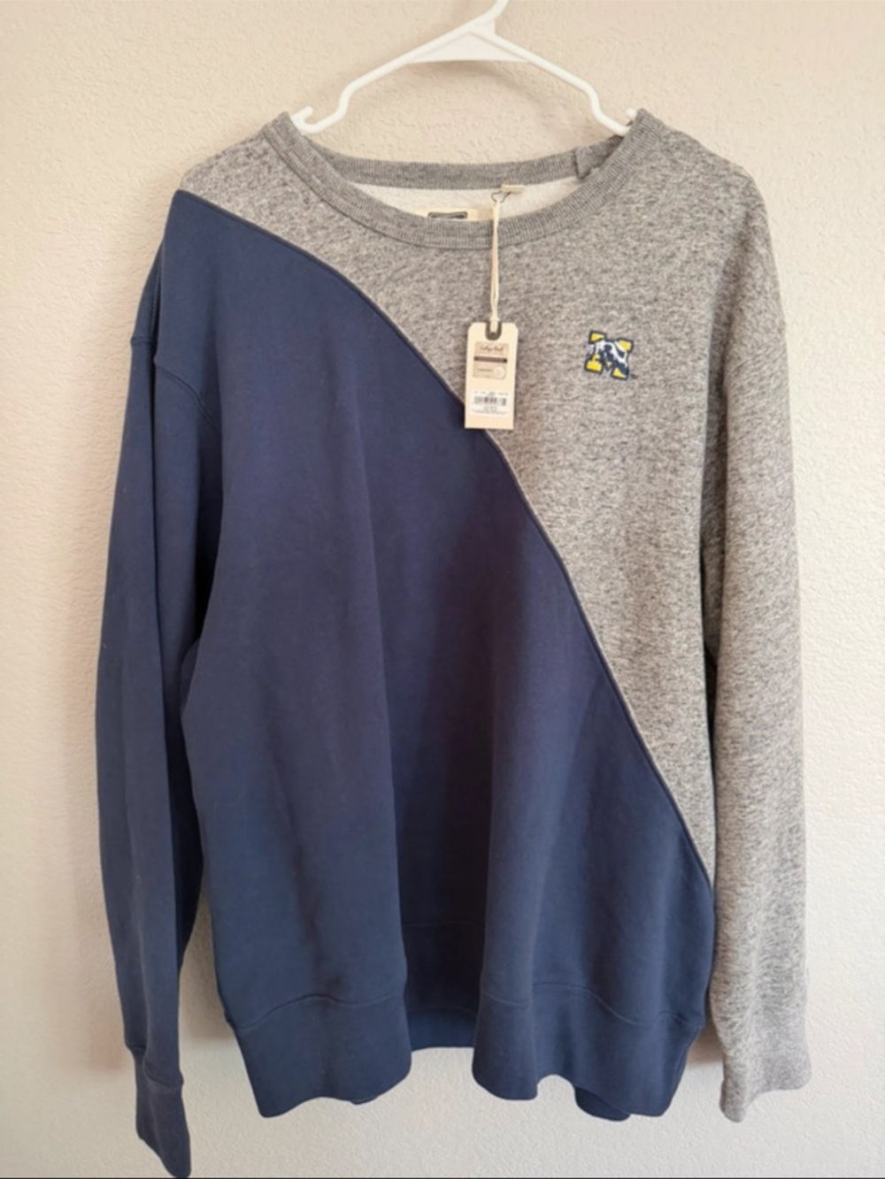 Michigan Men's Diagonal Colorblock Crewneck Sweater - Grey and Navy
